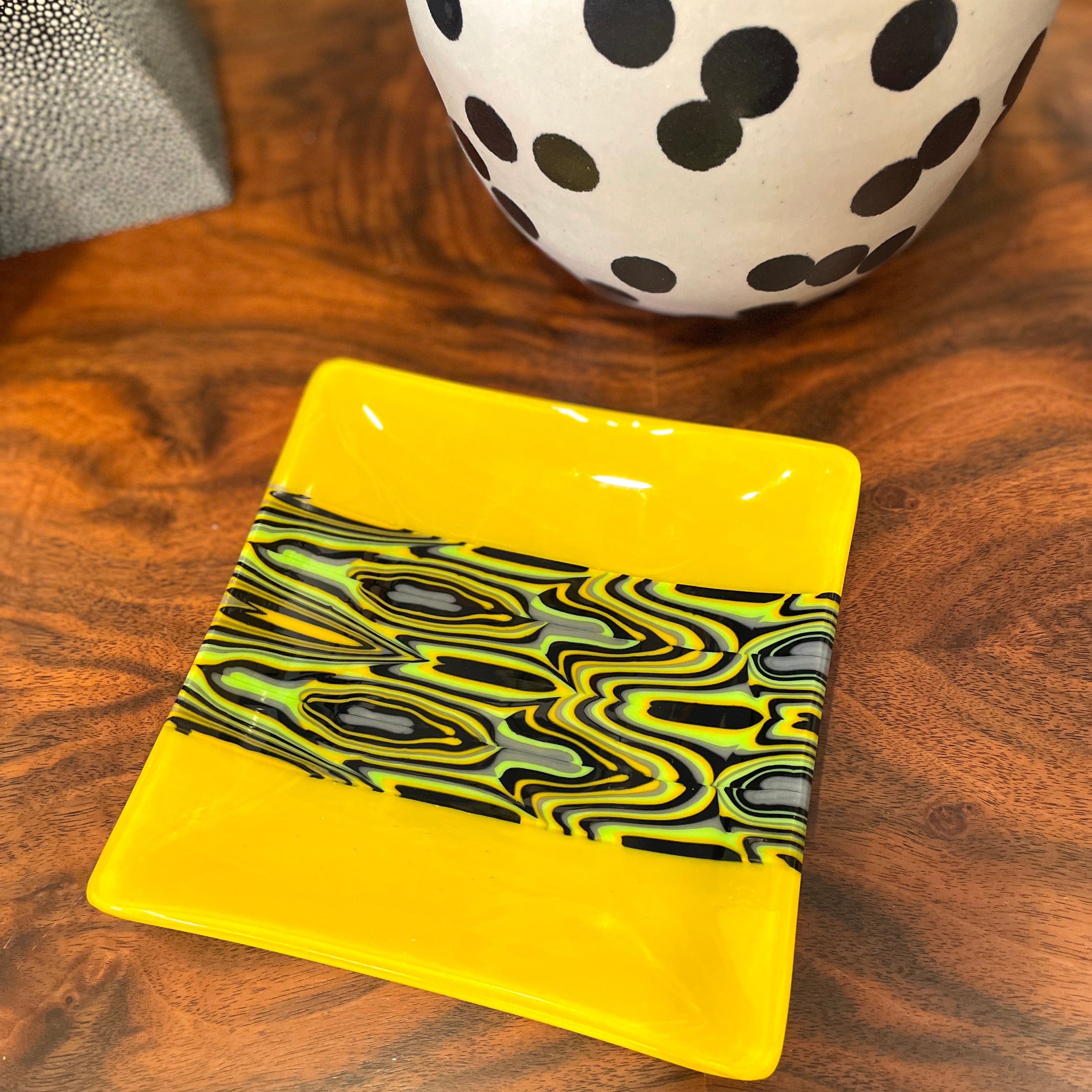 Yellow/Swirl Handmade Art Glass Square Tray - PORCH