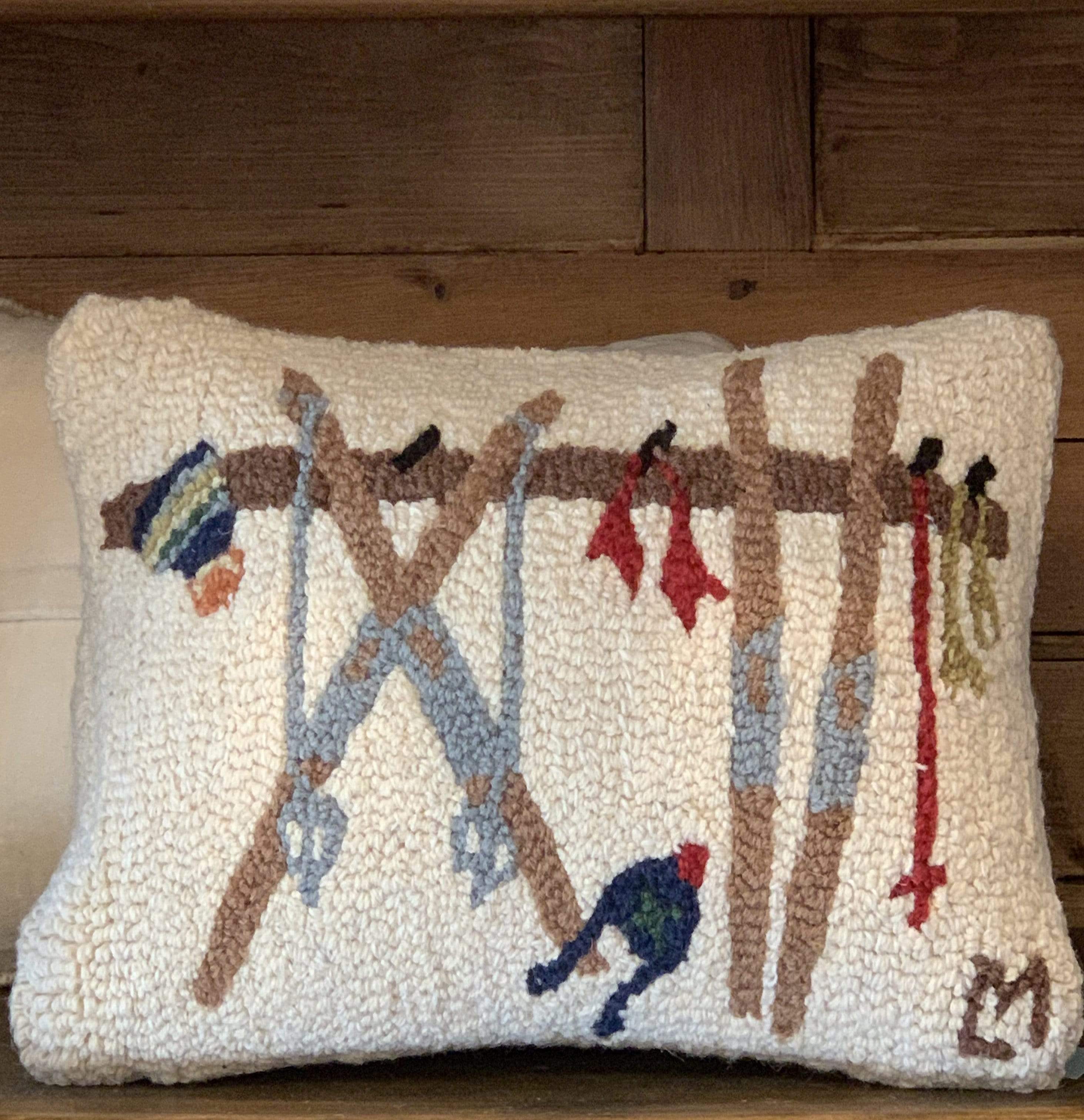 Ski Rack Hooked Pillow - 14" x 20" - PORCH