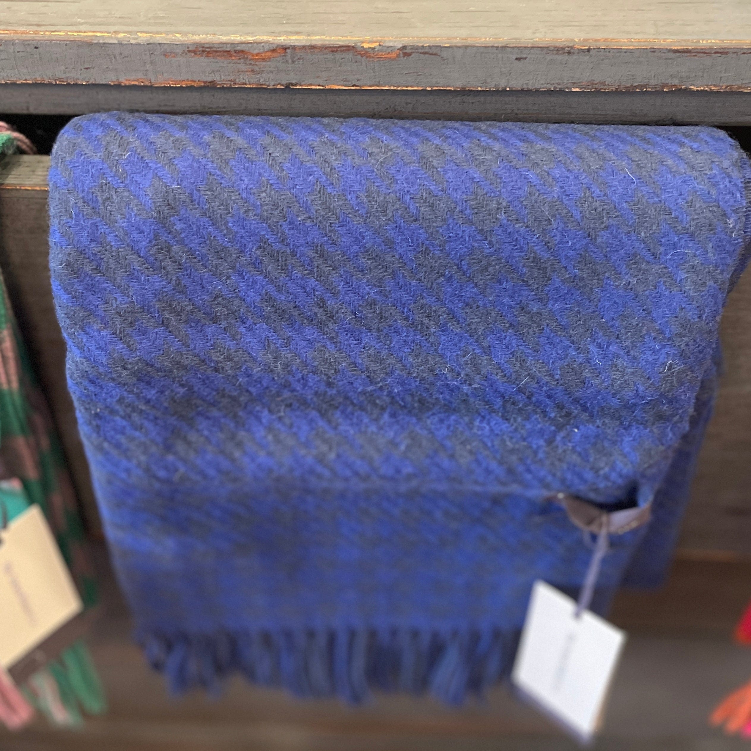 Cobalt Houndstooth Lambswool Oversized Scarf - PORCH
