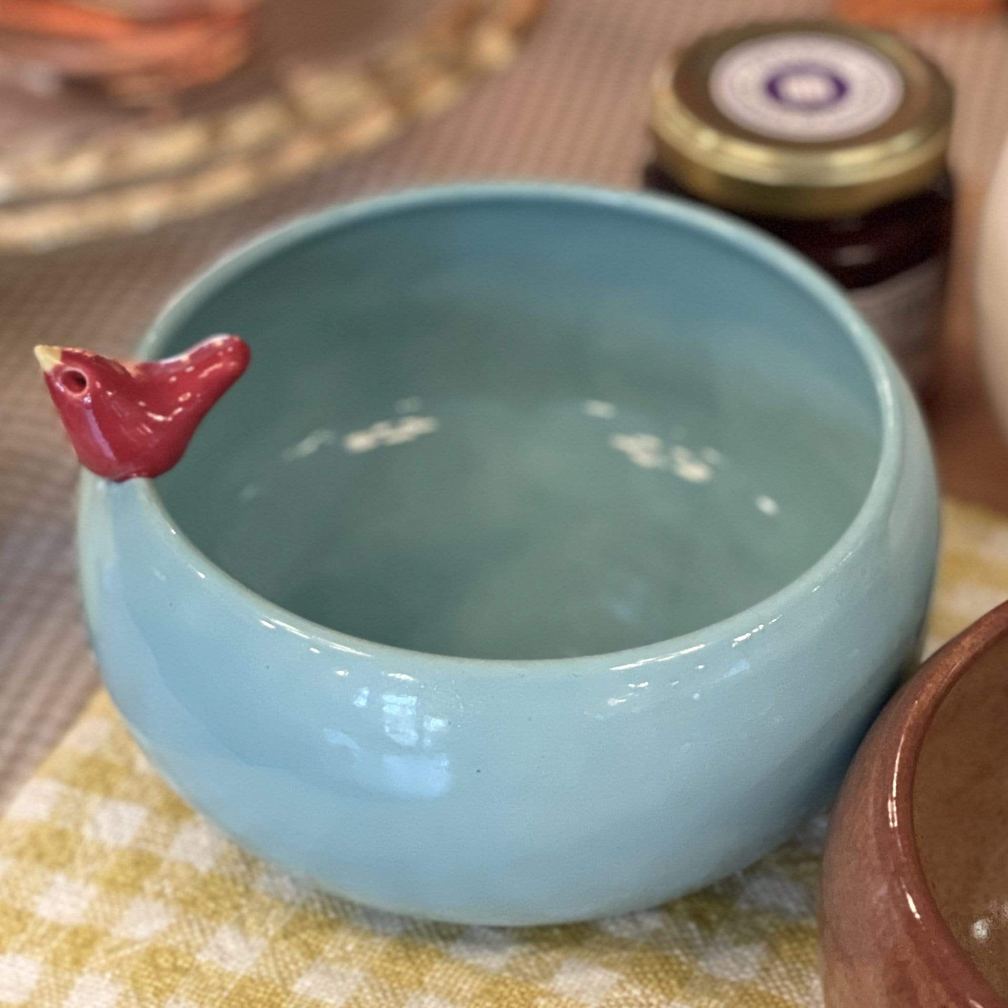 Turquoise/Red Bird Large Bird Bowl - PORCH