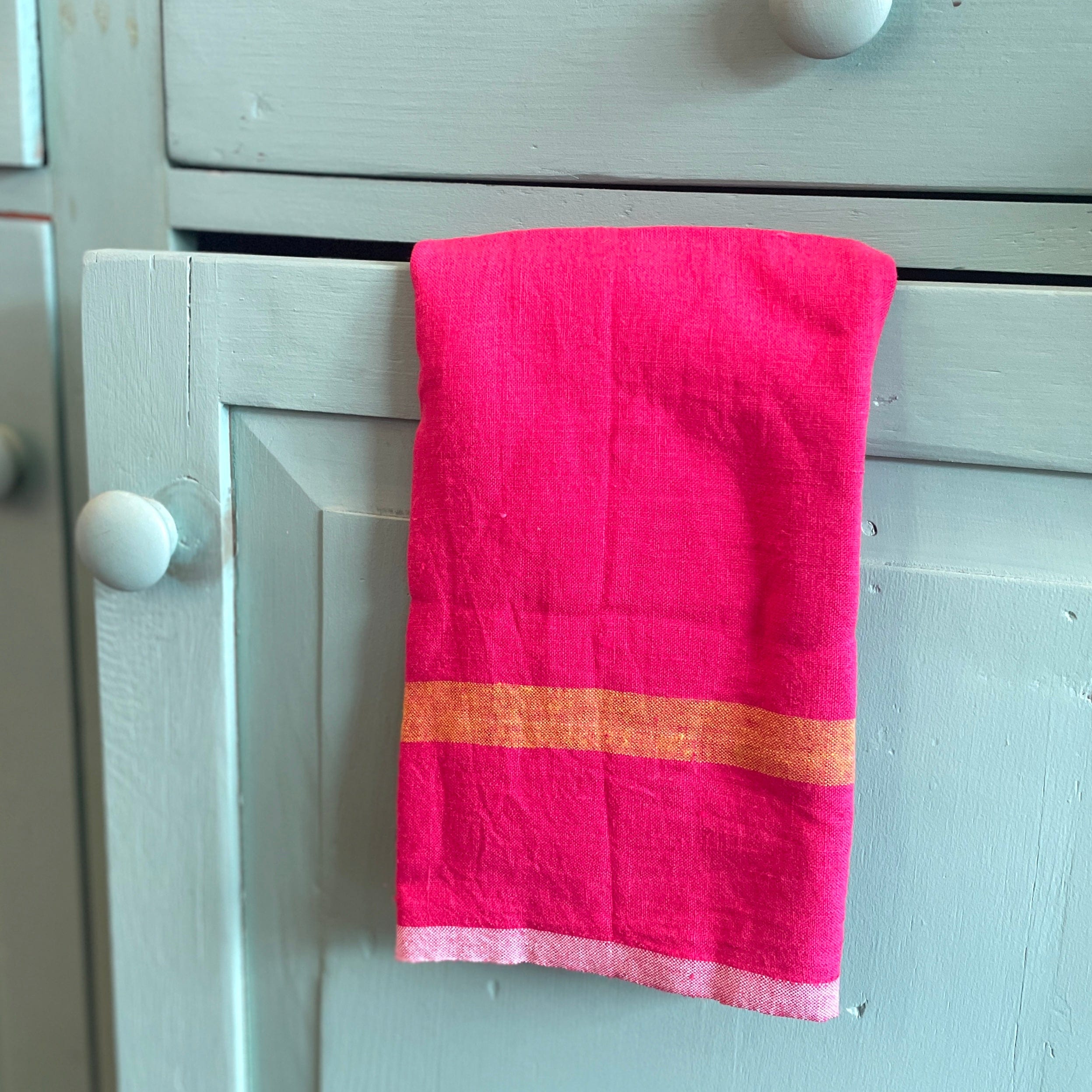 Pink/Lime Laundered Linen Tea Towel - PORCH