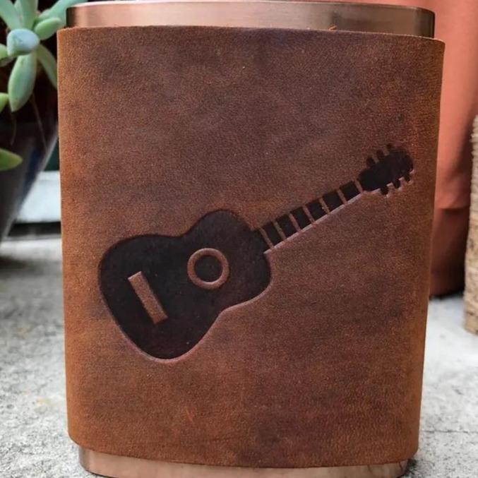 Guitar/Copper Leather Wrapped Stainless Flask - PORCH