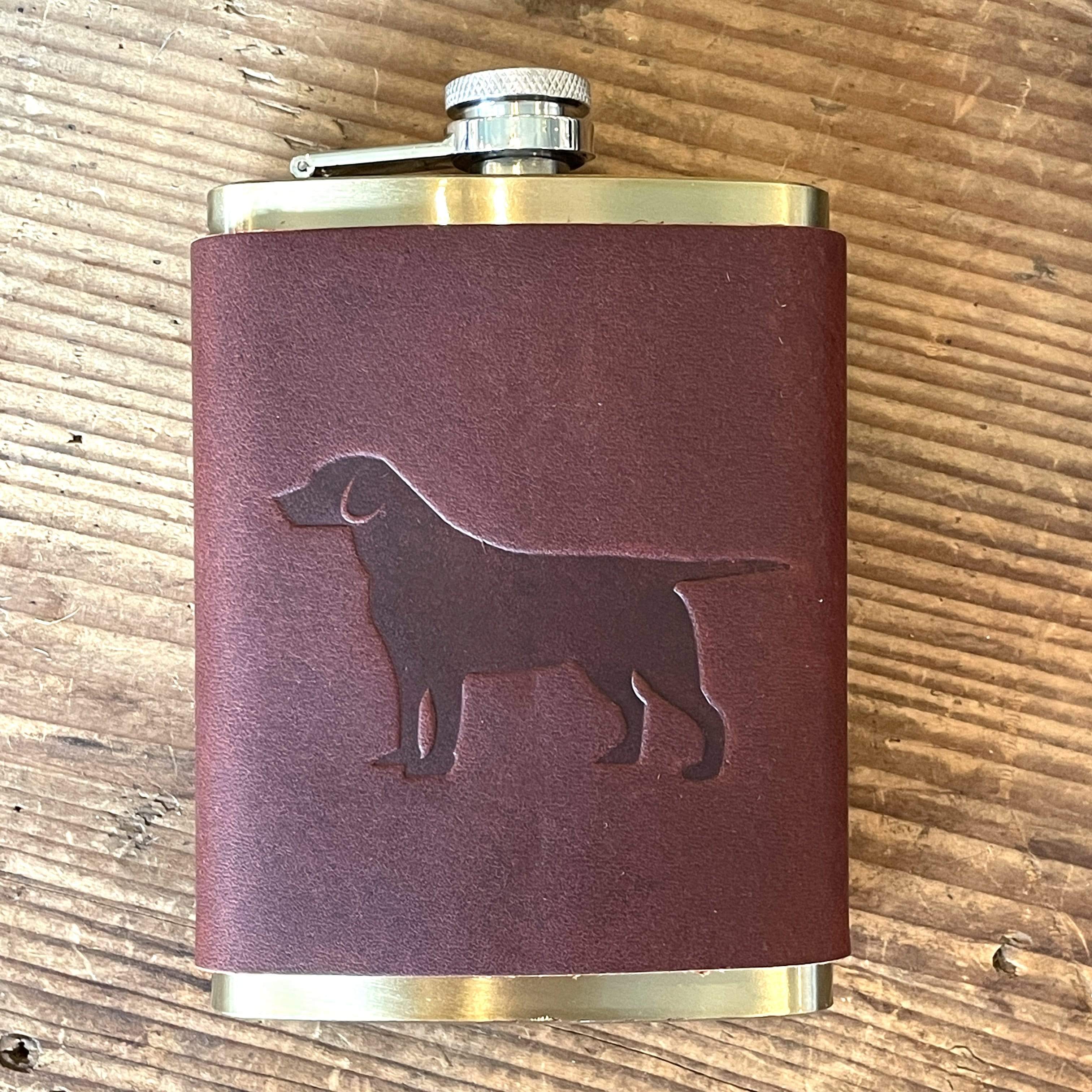 Lab/Brass Leather Wrapped Stainless Flask - PORCH