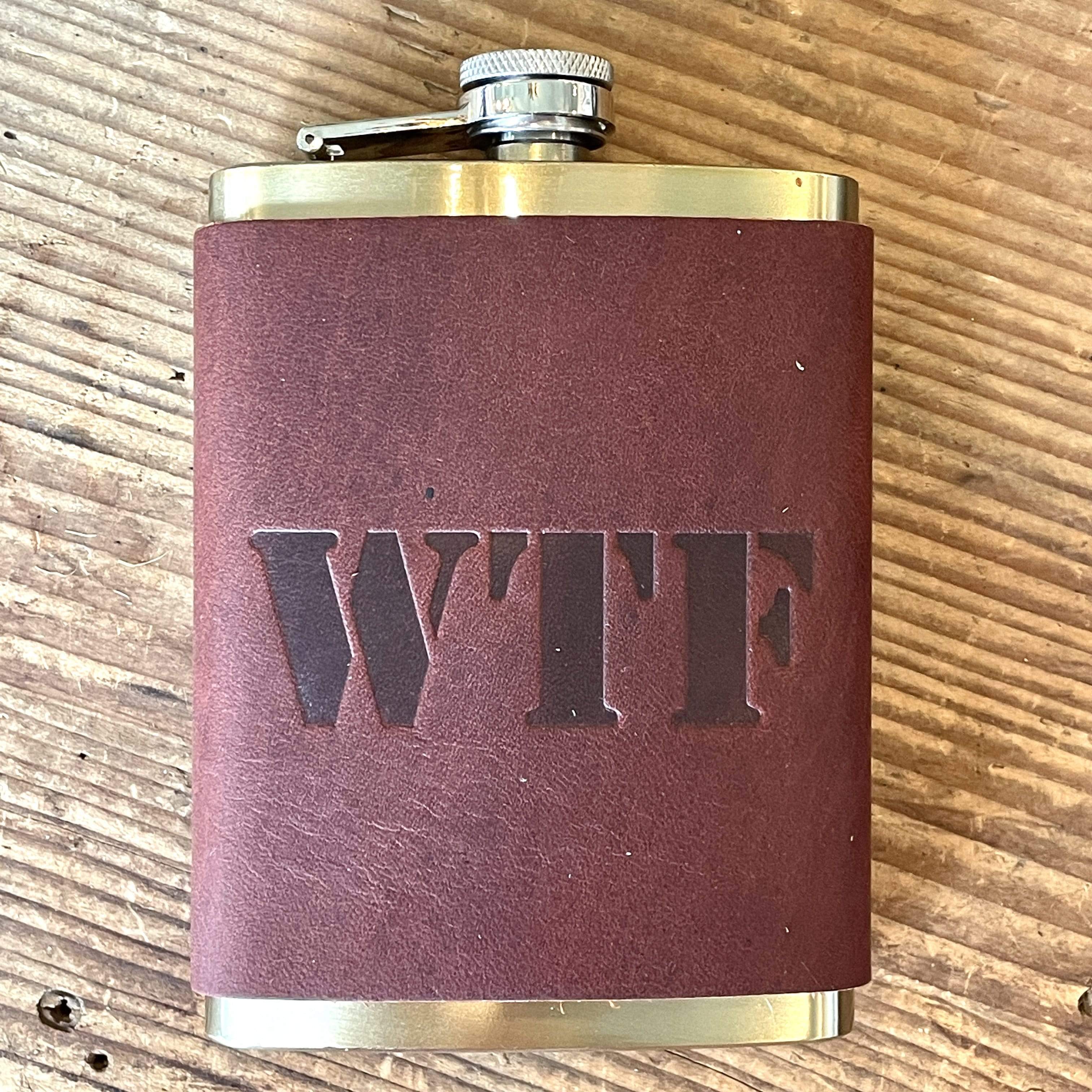 WTF/Brass Leather Wrapped Stainless Flask - PORCH