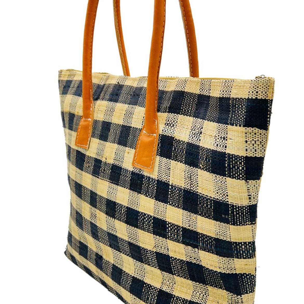 Black Nador Gingham Packable Straw Tote - PORCH