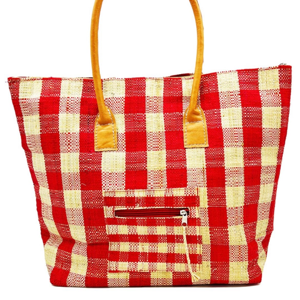 Red Nador Gingham Packable Straw Tote - PORCH