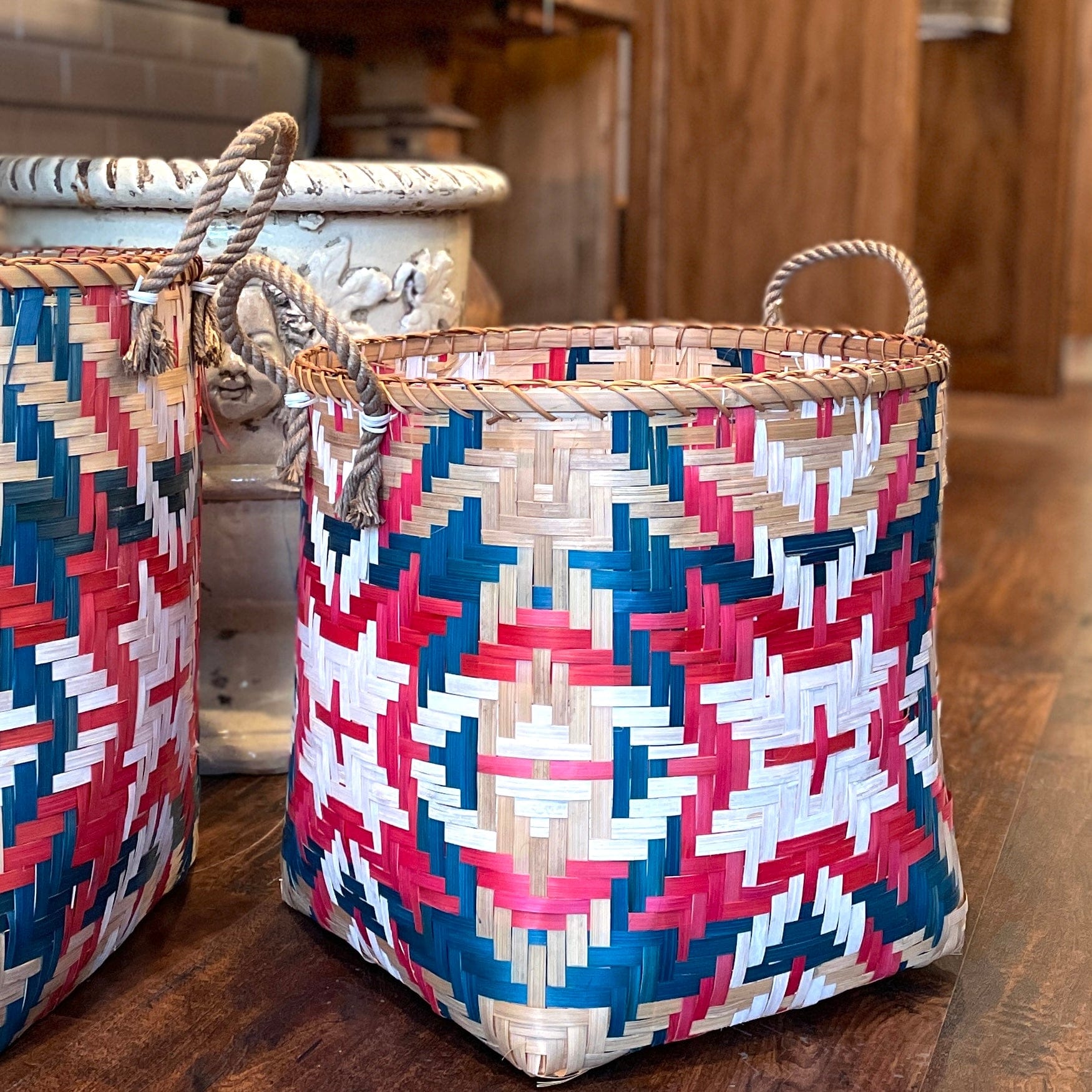 Small Oversized Handwoven Basket with Handles - PORCH