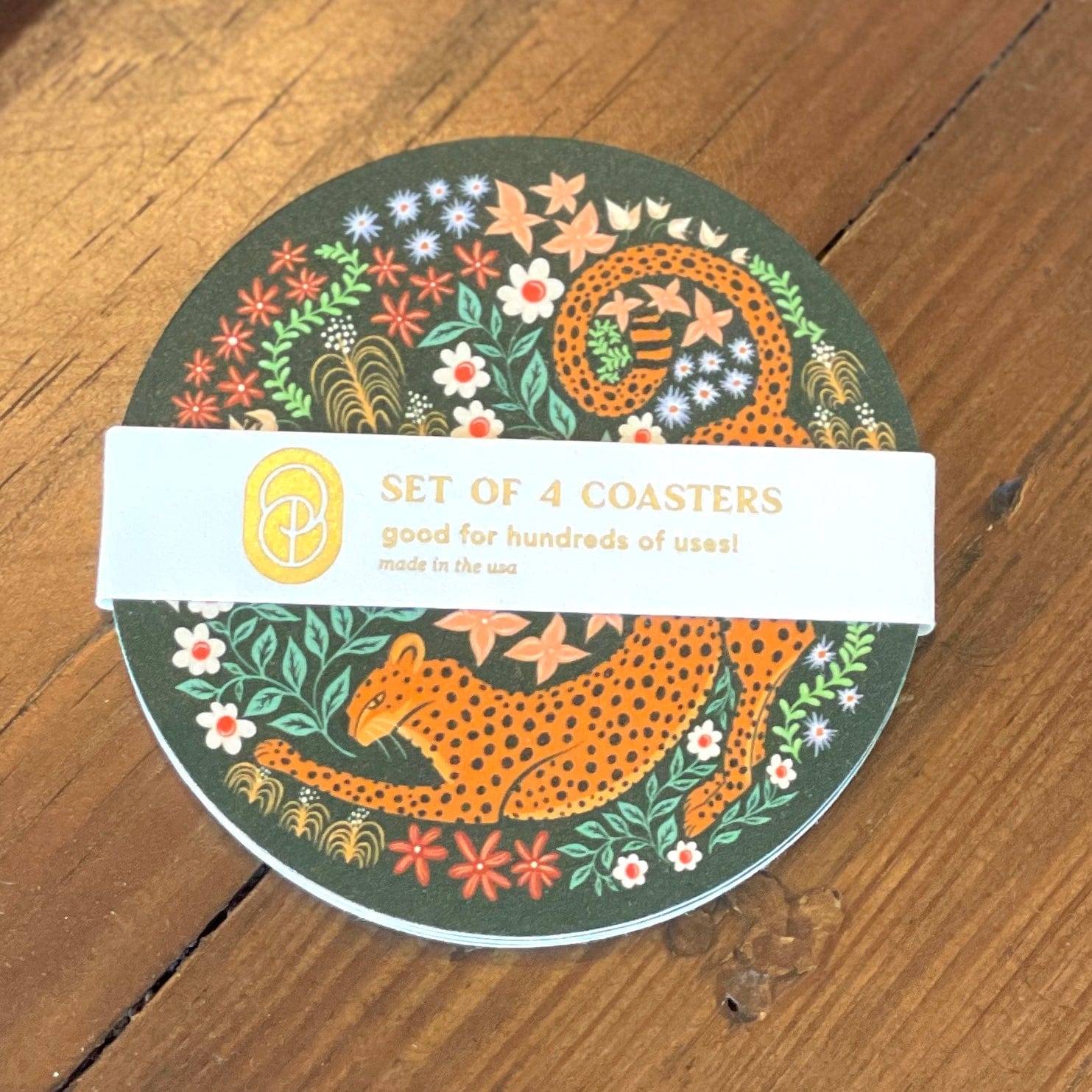 Cheetah Printed Reusable Chipboard Coasters - Set of 4 - PORCH