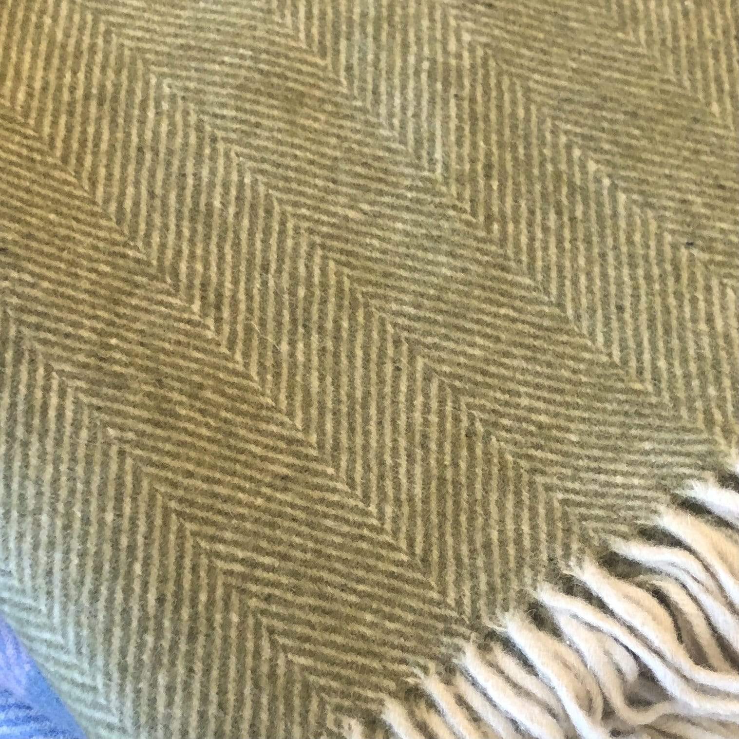 Olive Herringbone Scottish Recycled Wool Blankets - PORCH