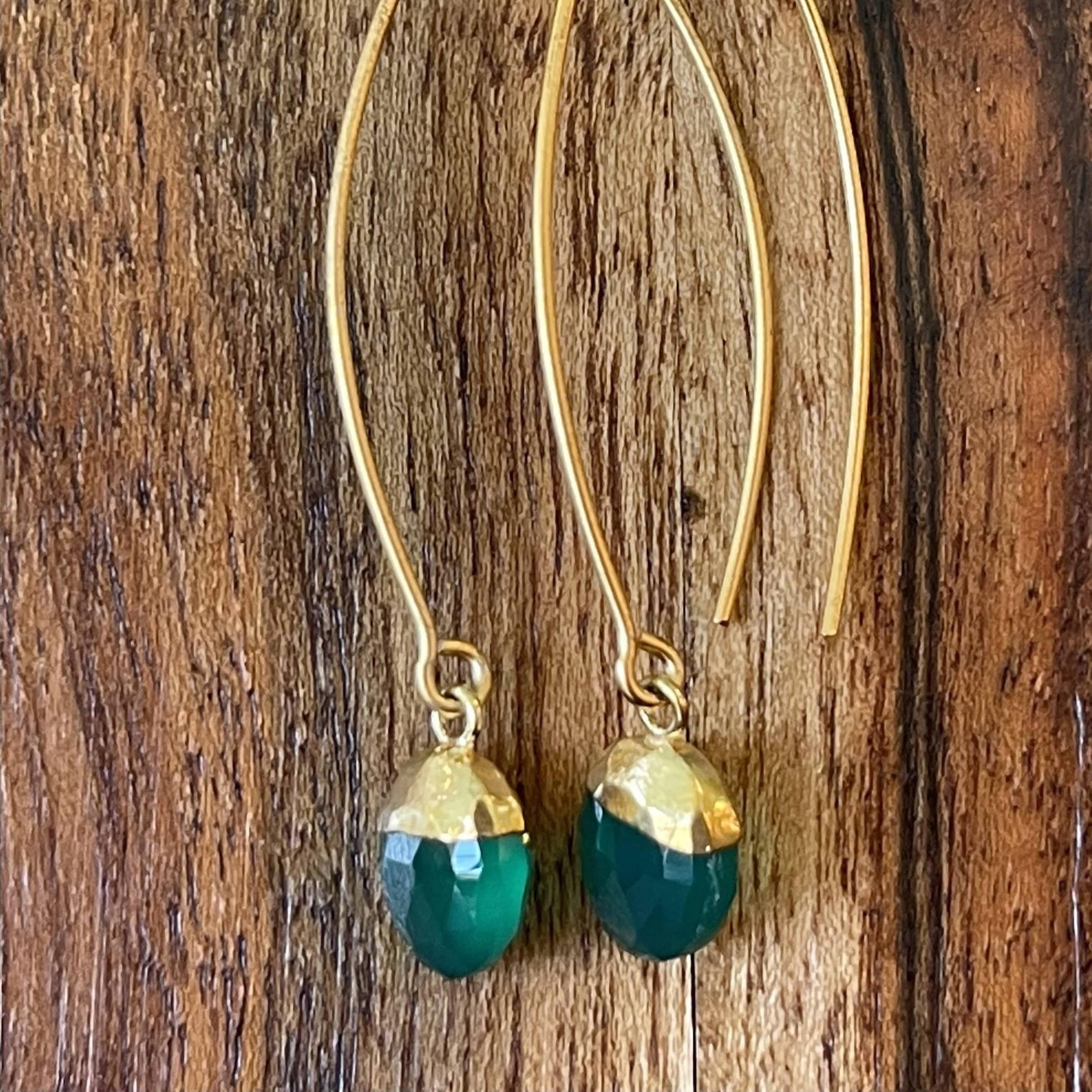 Dk Green/Corundum Semi-Precious Round Drop Earrings - PORCH
