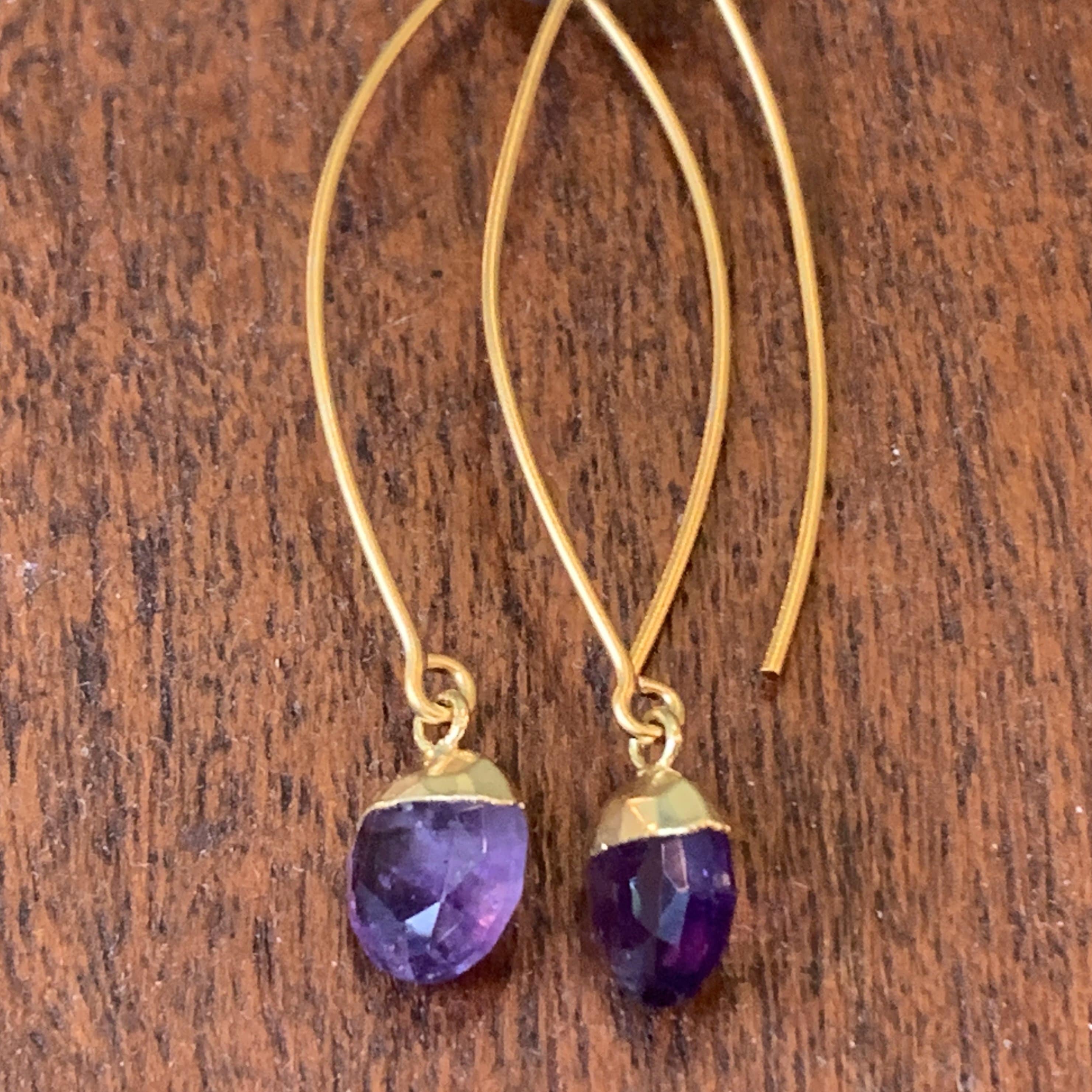 Purple/Amethyst Semi-Precious Round Drop Earrings - PORCH