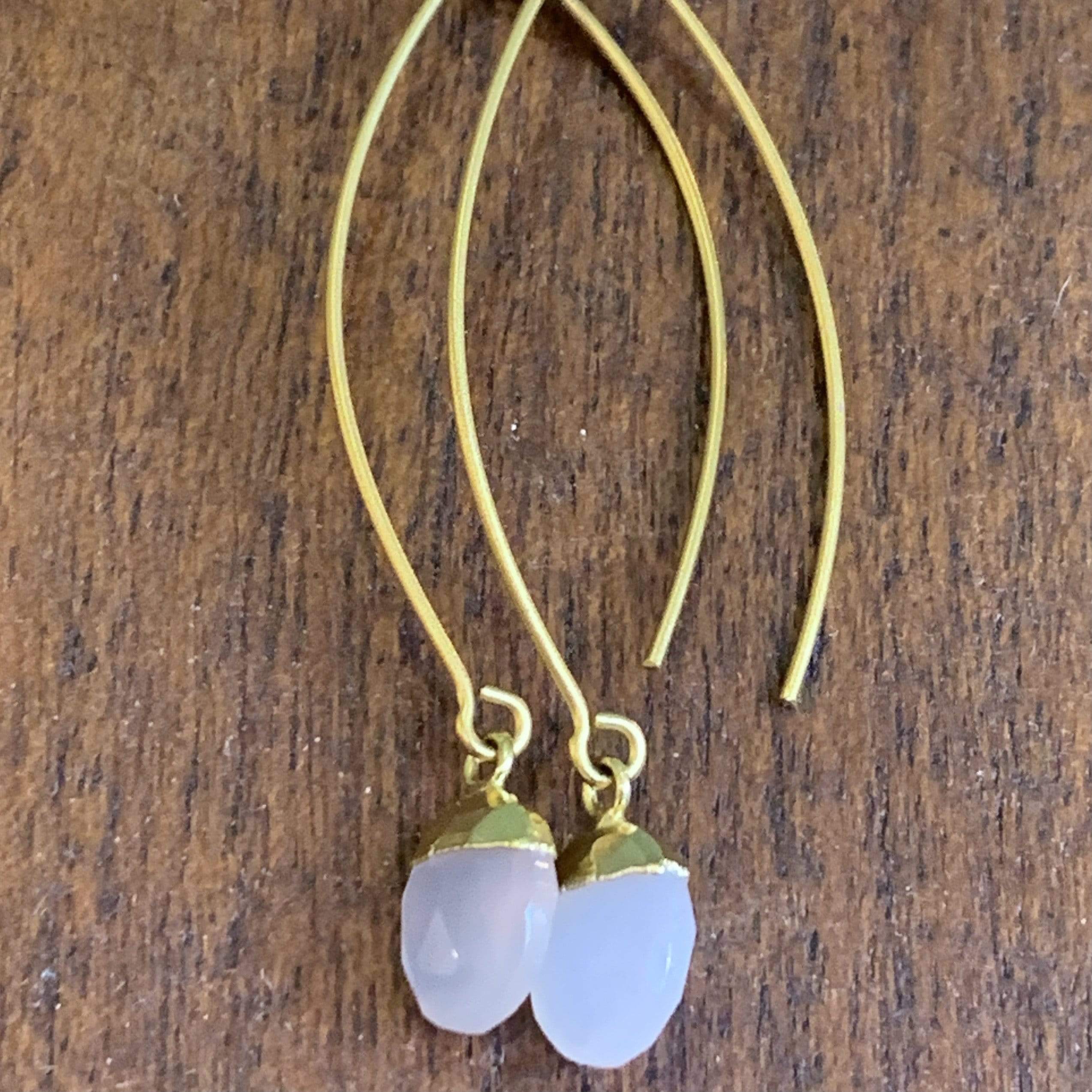 White/Moonstone Semi-Precious Round Drop Earrings - PORCH