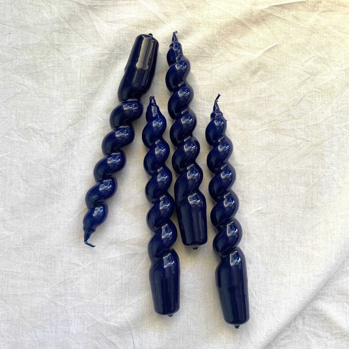 Midnight Blue Spiral Lacquered Taper Candles - 7" - PORCH