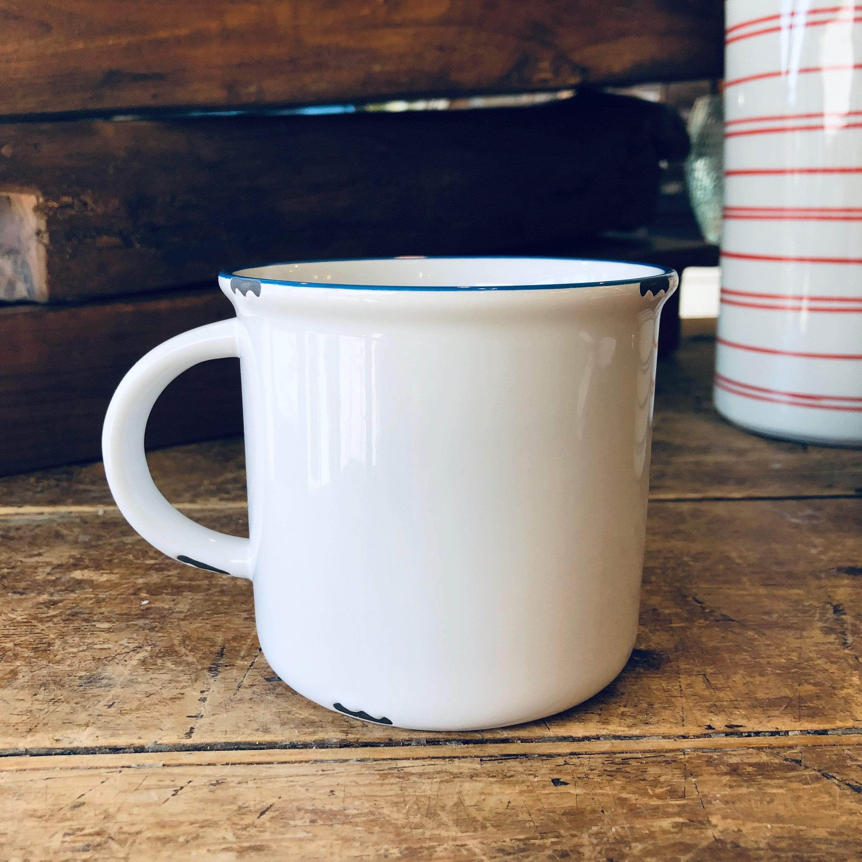 White with Blue Rim Tinware Mug - PORCH