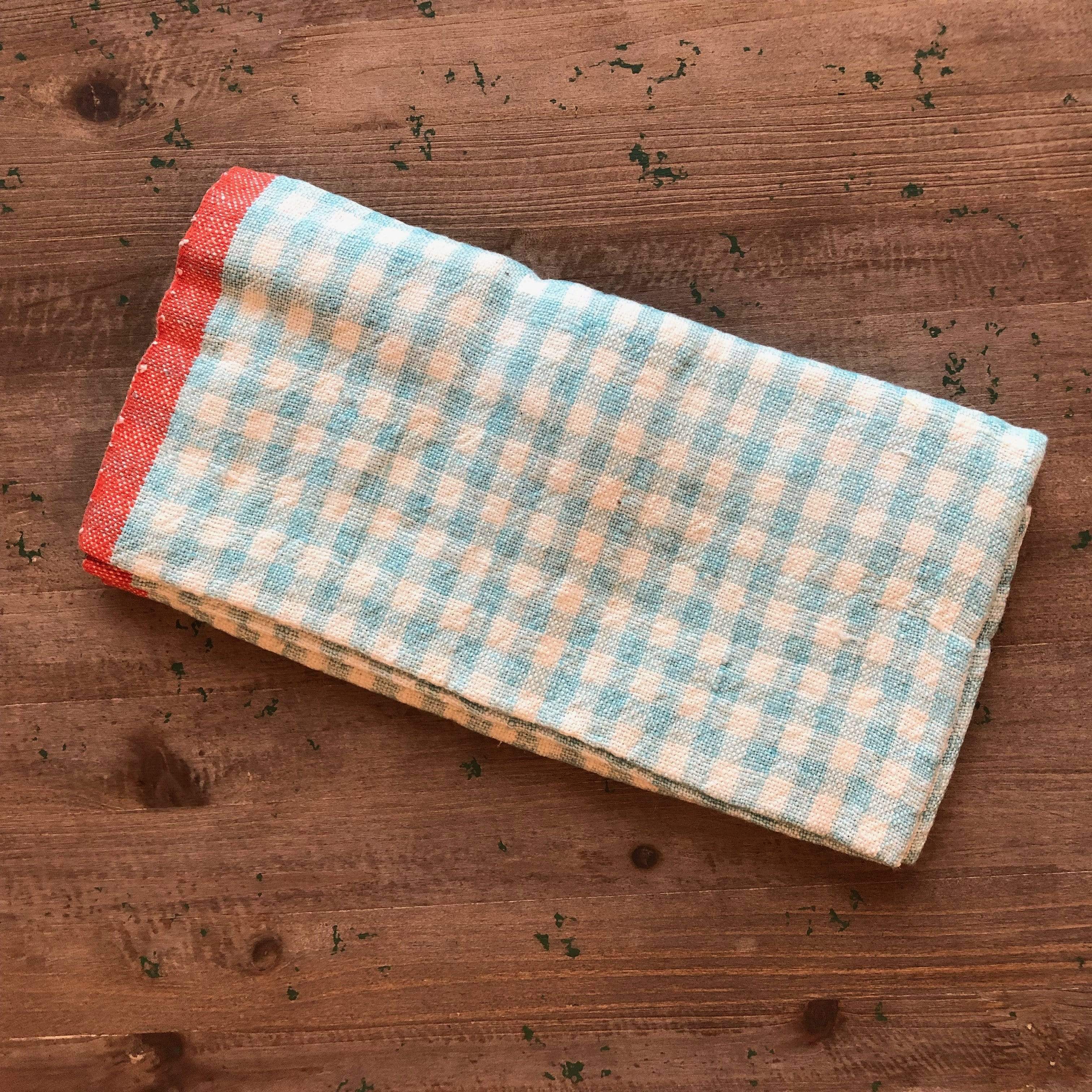 Aqua and Orange Two-Tone Gingham Tea Towel - PORCH