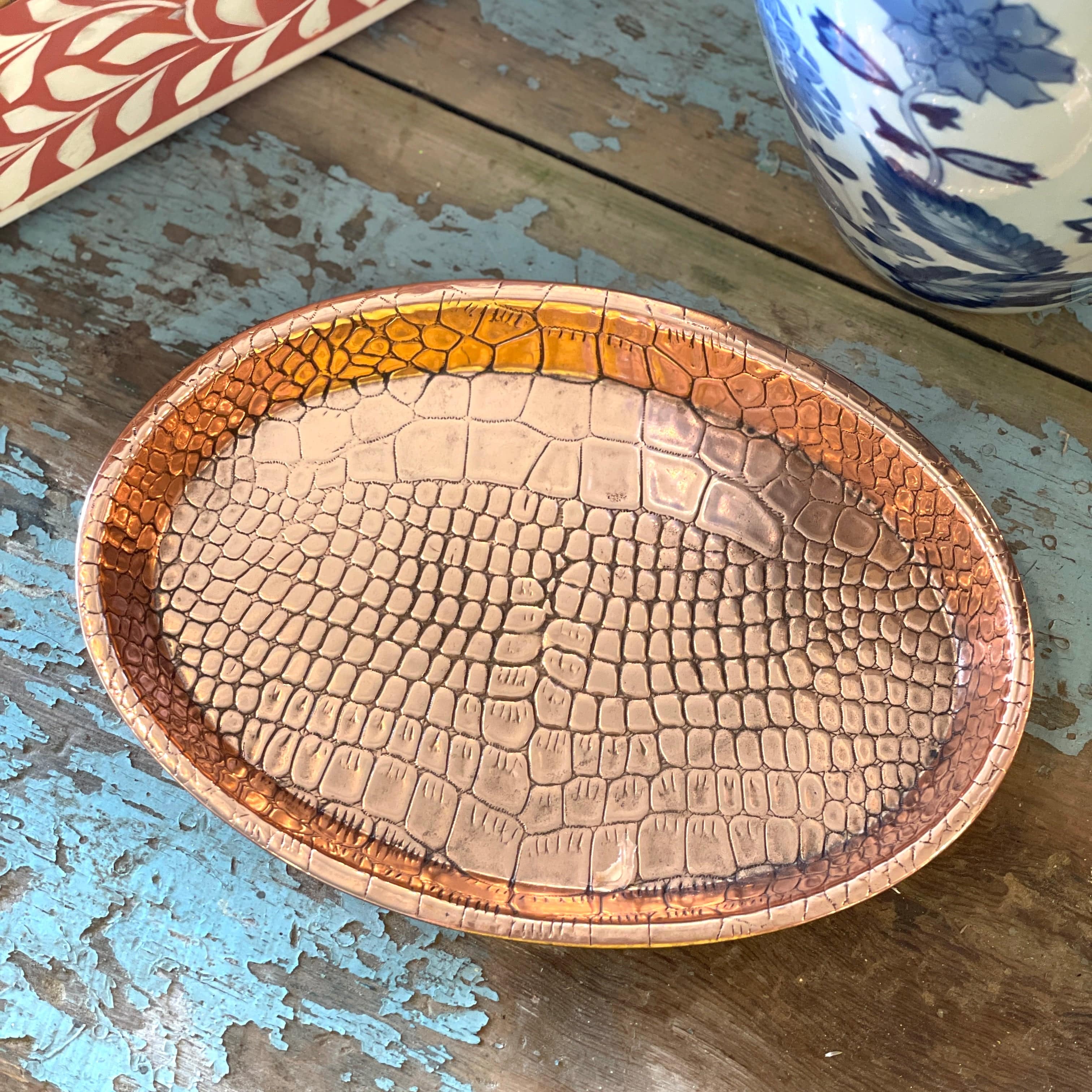 Oval Vintage Stamped Copper Tray - PORCH
