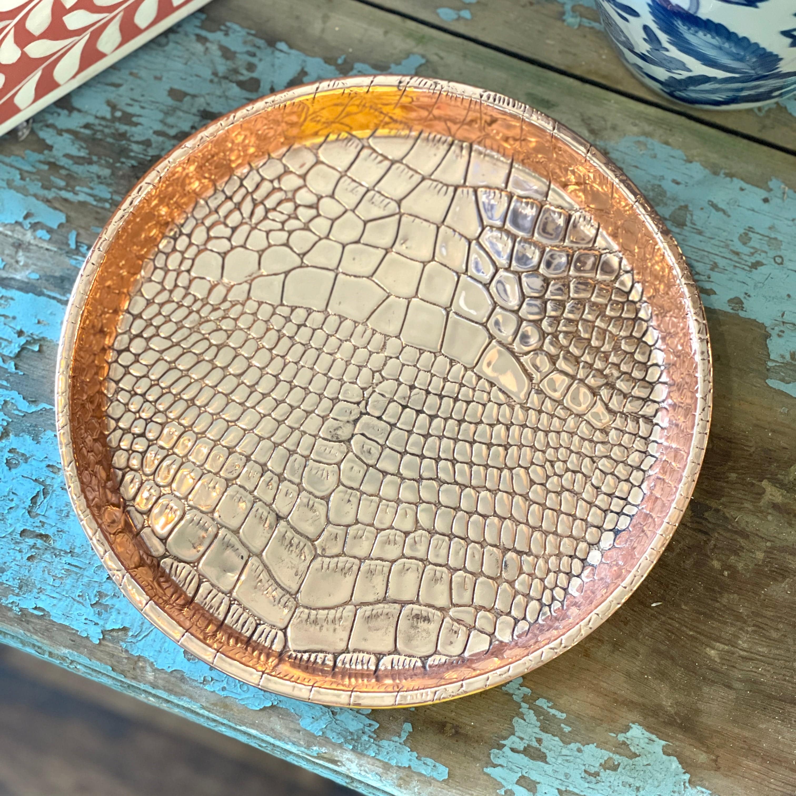 Round Vintage Stamped Copper Tray - PORCH