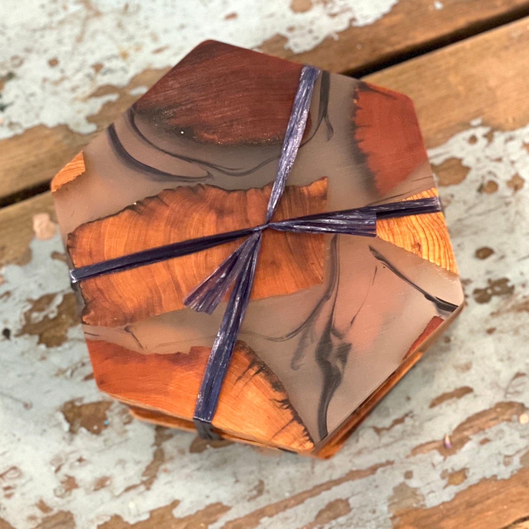 Wooden Resin Coasters - Set of 4