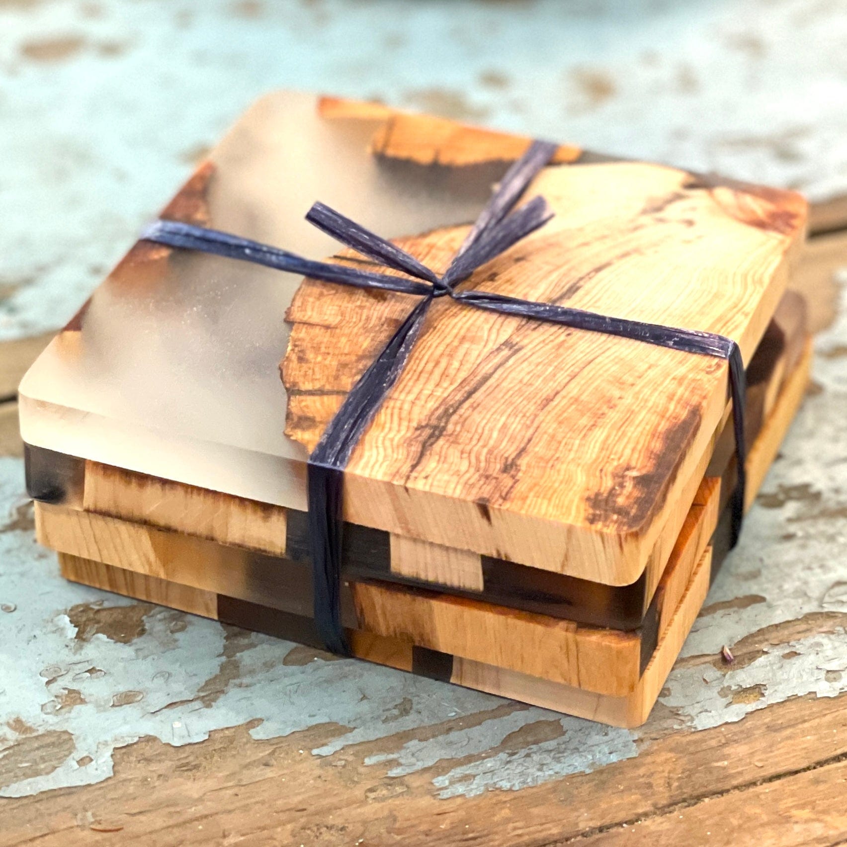 Square Wooden Resin Coasters - Set of 4 - PORCH